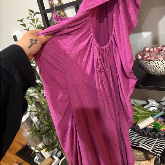 Free People Beach One-Shoulder Fuchsia Dress size large - Picture 4 of 9